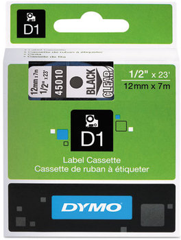 DYMO® D1 Polyester High-Performance Labels,  1/2" x 23 ft, Black on Clear