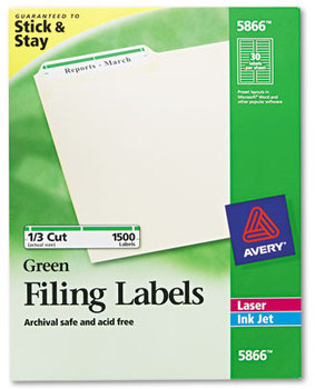 Avery® Permanent TrueBlock® File Folder Labels with Sure Feed® Technology 0.66 x 3.44, White, 30/Sheet, 50 Sheets/Box