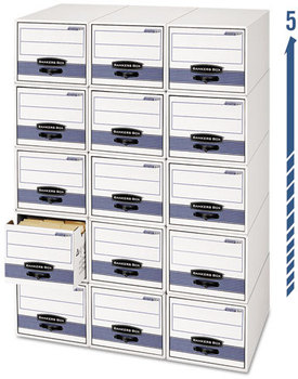 Bankers Box® STOR/DRAWER® STEEL PLUS™ Extra Space-Savings Storage Drawers 10.5" x 25.25" 5.25", White/Blue, 12/Carton
