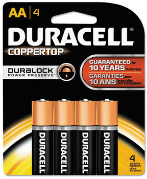 Duracell® CopperTop® Alkaline Batteries with Duralock Power Preserve™ Technology,  AA, 4/Pk