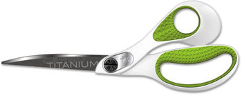 Westcott® CarboTitanium® Bonded Scissors,  9" Long, Bent Handle, White/Green