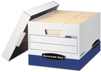 Bankers Box® R-KIVE® Heavy-Duty Storage Boxes Letter/Legal Files, 12.75" x 16.5" 10.38", White/Blue, 4/Carton