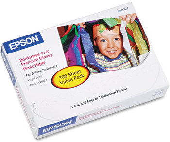 Epson® Premium Photo Paper,  68 lbs., High-Gloss, 4 x 6, 100 Sheets/Pack