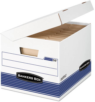 Bankers Box® SYSTEMATIC® Medium-Duty Strength Storage Boxes Letter/Legal Files, White/Blue, 12/Carton