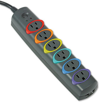 Kensington® SmartSockets® Color-Coded Six-Outlet Strip Surge Protector,  6 Outlets, 7 ft Cord, 945 Joules