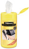 A Picture of product FEL-99722 Fellowes® Telephone Surface Cleaner,  Cloth, 5 x 6, 100/Tub