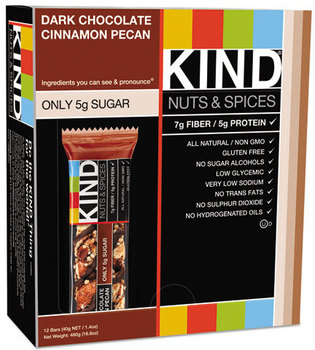 KIND Nuts and Spices Bar,  Dark Chocolate Cinnamon Pecan, 1.4 oz, 12/Box