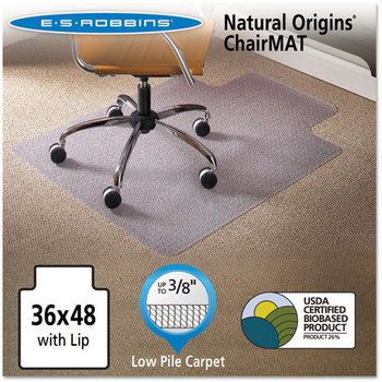 ES Robbins® Natural Origins® Chair Mat for Carpet,  36 x 48, Clear