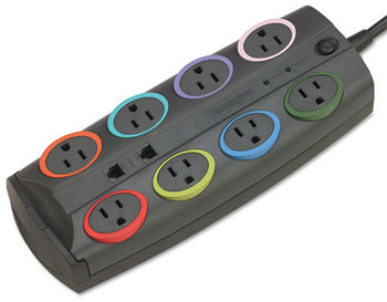 Kensington® SmartSockets® Color-Coded Eight-Outlet Adapter Model Surge Protector,  8 Outlets, 8 ft Cord, 3090 Joules