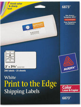 Avery® Vibrant Color Printing Mailing Labels Laser Color-Print w/ Sure Feed, 2 x 3.75, White, 200/PK