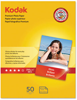 Kodak Premium Photo Paper,  8.5 mil, Glossy, 8 1/2 x 11, 50 Sheets/Pack