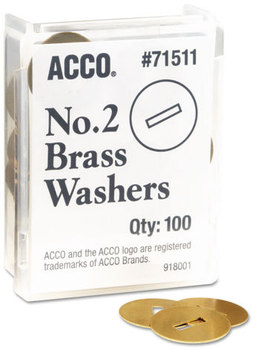 ACCO Washer #2 Washers for Two-Prong Fasteners, 1.25" Diameter, Brass, 100/Box