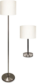 Ledu Slim Line Lamp Set,  Table 12 5/8" High and Floor 61 1/2" High, Silver/White