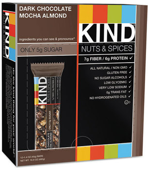 KIND Nuts and Spices Bar,  Dark Chocolate Mocha Almond, 1.4 oz Bar, 12/Box