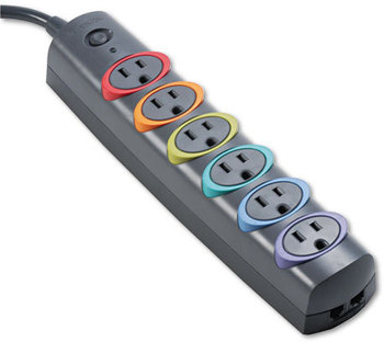 Kensington® SmartSockets® Color-Coded Six-Outlet Strip Surge Protector,  6 Outlets, 6 ft Cord, 670 Joules