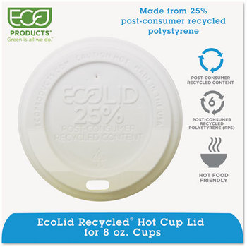 Eco-Products® EcoLid® 25% Recycled Content,  White, Fits 8oz Hot Cups, 100/PK, 10 PK/CT