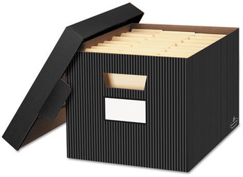 Bankers Box® STOR/FILE™ Decorative Medium-Duty Storage Boxes Letter/Legal Files, 12.5" x 16.25" 10.25", Black/Gray Pinstripe Design, 4/CT