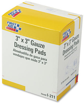First Aid Only™ Gauze Dressing Pads,  3" x 3", 10/Box