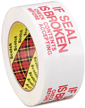 Scotch® Printed Message Box Sealing Tape 3" Core, 1.88" x 109 yds, Red/White