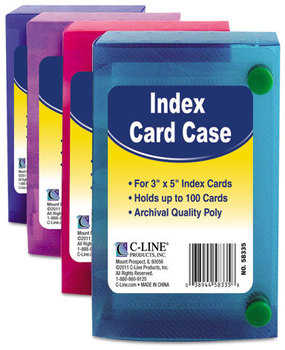 C-Line® Index Card Case,  Holds 100 3 x 5 Cards, Polypropylene, Assorted