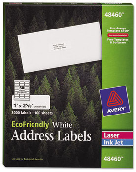 Avery® EcoFriendly Mailing Labels Inkjet/Laser Printers, 1 x 2.63, White, 30/Sheet, 100 Sheets/Pack