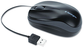 Kensington® Pro Fit™ Optical Mouse with Retractable Cord,  Retractable Cord, Two-Button/Scroll, Black