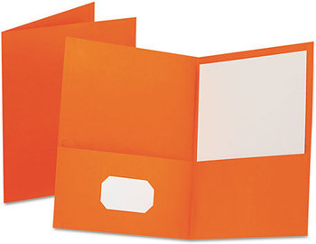 Oxford® Twin-Pocket Folder,  Embossed Leather Grain Paper, Orange