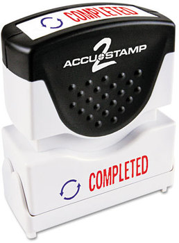 ACCUSTAMP2® Pre-Inked Shutter Stamp with Microban®,  Red/Blue, COMPLETED, 1 5/8 x 1/2