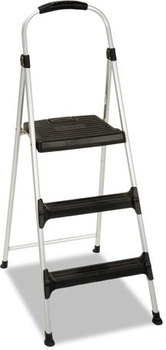 Cosco® Signature Aluminum Step Stool,  3-Step, 225lb, 28 29/64" Working Height, Platinum/Black