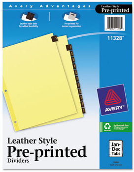 Avery® Preprinted Red Leather Tab Dividers with Clear Reinforced Binding Edge 12-Tab, Jan. to Dec., 11 x 8.5, Buff, 1 Set