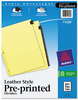 A Picture of product AVE-11328 Avery® Preprinted Red Leather Tab Dividers with Clear Reinforced Binding Edge 12-Tab, Jan. to Dec., 11 x 8.5, Buff, 1 Set