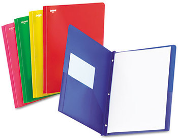 Oxford® Translucent Twin-Pocket Folder with Prong Fasteners,  Tang Fastener, 1/2" Capacity, Assorted Colors, 25/Box