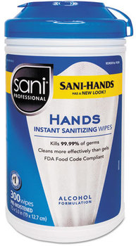 Sani Professional® Sani-Hands® II Sanitizing Wipes,  7 1/2 x 5 1/2, 300/Canister, 6 Canisters/Case