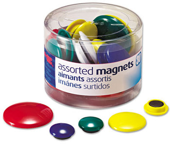 Officemate Assorted Magnets,  Circles, Assorted Sizes and Colors, 30 per Tub