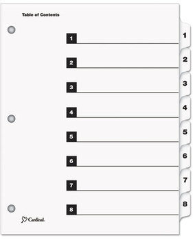 Cardinal® OneStep® Printable Table of Contents and Dividers,  8-Tab, 1-8, Letter, White, 8/Set