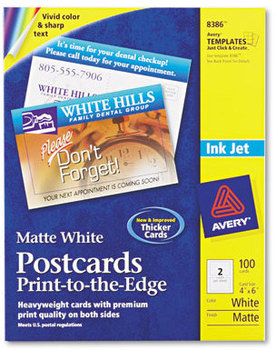 Avery® Printable Postcards Inkjet, 85 lb, 4 x 6, Matte White, 100 Cards, 2 Cards/Sheet, 50 Sheets/Box