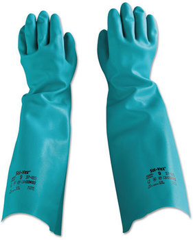 AnsellPro Sol-Vex® Sandpatch-Grip Unlined Unsupported Nitrile Gloves. Size 9. 18 in. Green. 12 pairs.