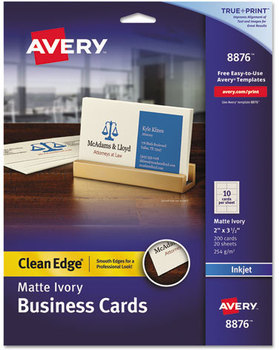 Avery® Premium Clean Edge® Business Cards True Print Inkjet, 2 x 3.5, Ivory, 200 10 Sheet, 20 Sheets/Pack