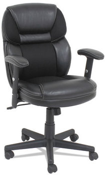 OIF Leather/Mesh Mid-Back Chair,  Height-Adjustable T-Bar Arms, Black