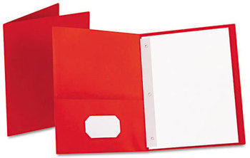 Oxford® Twin-Pocket Folder with Prong Fasteners,  Letter, 1/2" Capacity, Red, 25/Box