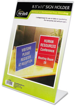 NuDell™ Clear Plastic Sign Holders,  Stand-Up, Slanted, 8 1/2 x 11