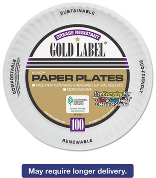 AJM Packaging Corporation Gold Label Coated Paper Plates,  6 Inches, White, Round, 100/Pack