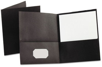 Oxford® Twin-Pocket Folder,  Embossed Leather Grain Paper, Black