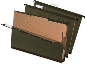 Pendaflex® SureHook® Reinforced Hanging Divider Folders 2" Expansion, 2 Dividers, 4 Fasteners, Legal Size, Green Exterior, 10/Box