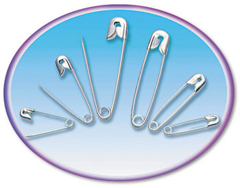Charles Leonard® Safety Pins,  Nickel-Plated, Steel, Assorted Sizes, 50/Pack