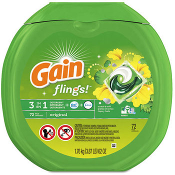 Gain® Flings™ Laundry Detergent Pods,  Original, 0.06 Pac, 72/Container, 4 Container/Carton