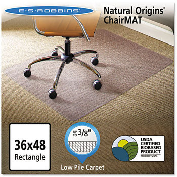ES Robbins® Natural Origins® Chair Mat for Carpet,  36 x 48, Clear