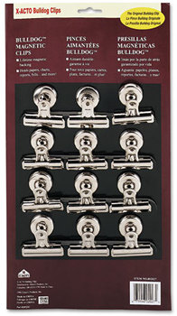 X-ACTO® Bulldog Magnetic Clips,  Steel, 2-1/4"w, Nickel-Plated, 12/Box