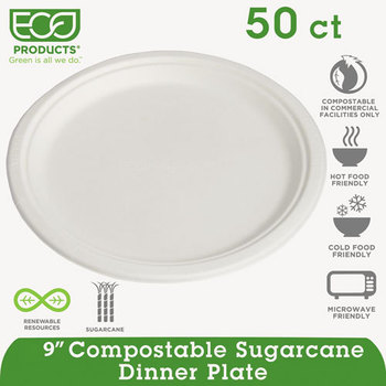 Eco-Products® Sugarcane Dinnerware,  9", 50/PK