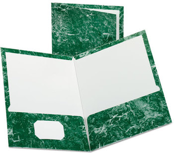 Oxford® Marble Laminated Twin Pocket Folders,  Emerald Green, 25/box